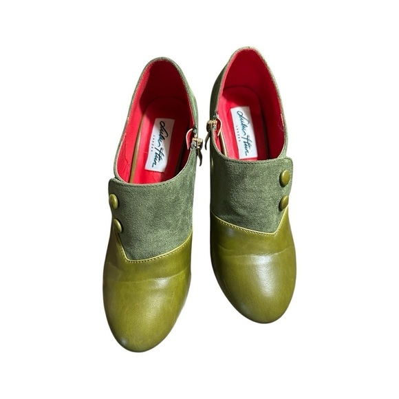 LULU HUN, LONDON, WOMENS GREEN SUEDE & LEATHER HEELS WITH RED INSOLE. - Picture 10 of 15